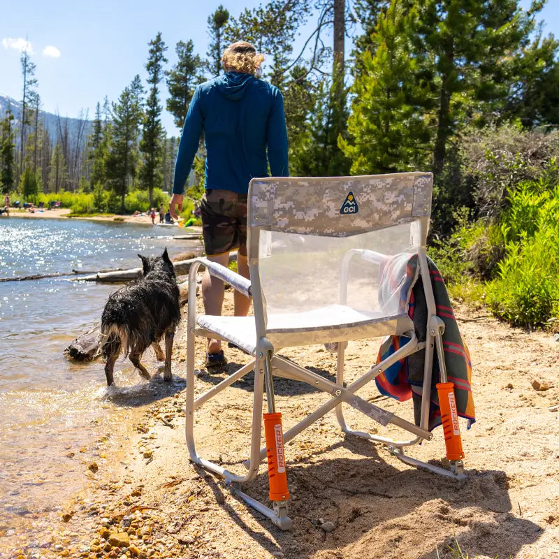 Detailed shot of the Freestyle Rocker’s breathable mesh backrest for added comfort.