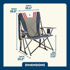 Varsity Indigo Comfort Pro Rocker with cupholder showing the dimensions.