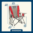 Varsity Red Comfort Pro Rocker with cupholder showing the dimensions.