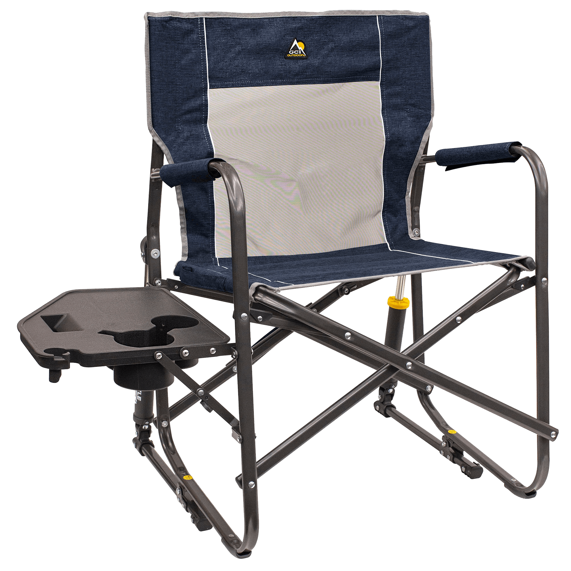 Freestyle Rocker with Side Table, Heathered Indigo, Front Table Open