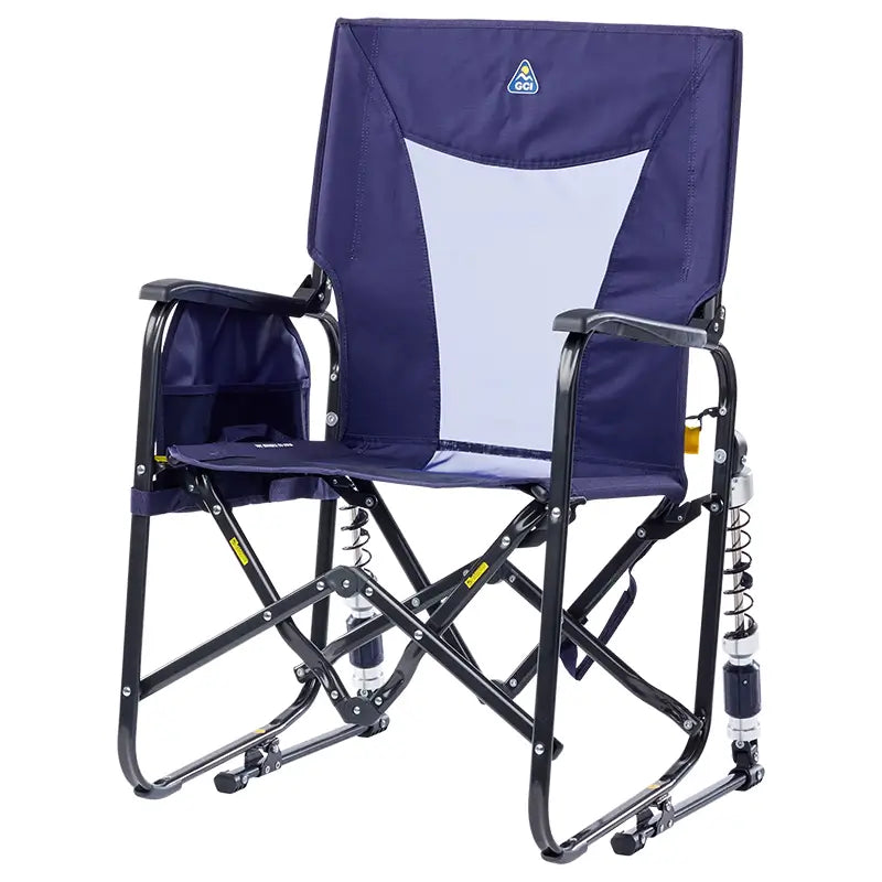 Blue adjustable camping chair on a white background