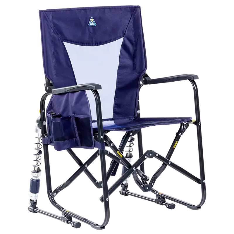 Blue camping chair with adjustable backrest on a white background
