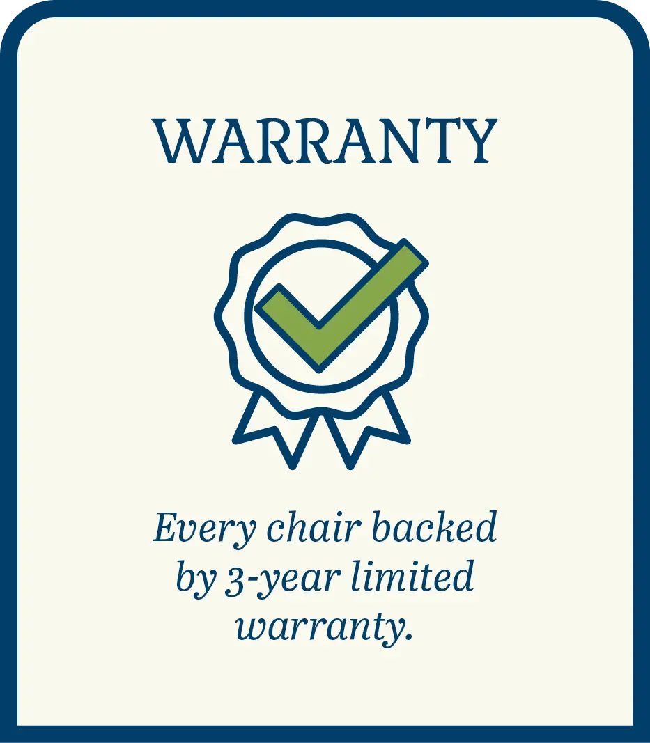 Warranty - every chair backed by 3-year limited warranty
