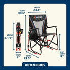Camping chair with dimensions labeled on a blue and white background.