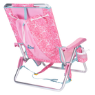Back right angle of the Backpack Beach Chair in pink lotus print.