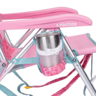 Close-up of the beverage holder on the Backpack Beach Chair in pink lotus print.