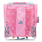 Back angle of the folded Backpack Beach Chair in pink lotus print.