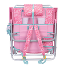 Front angle of the backpack straps on the folded Backpack Beach Chair in pink lotus print.
