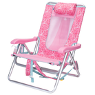 Front left angle of the Backpack Beach Chair in pink lotus print.
