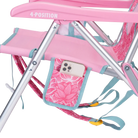 Close-up of the phone holder pocket on the Backpack Beach Chair in pink lotus print.