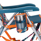 Close-up of the beverage holder on the Backpack Beach Chair in tropical escape print.