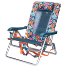 Front left angle of the Backpack Beach Chair in tropical escape print.