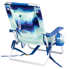 Back right angle of the Backpack Beach Chair in blue wave print.