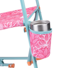 Close-up of the beverage holder on the Beach Rocker in pink lotus print.