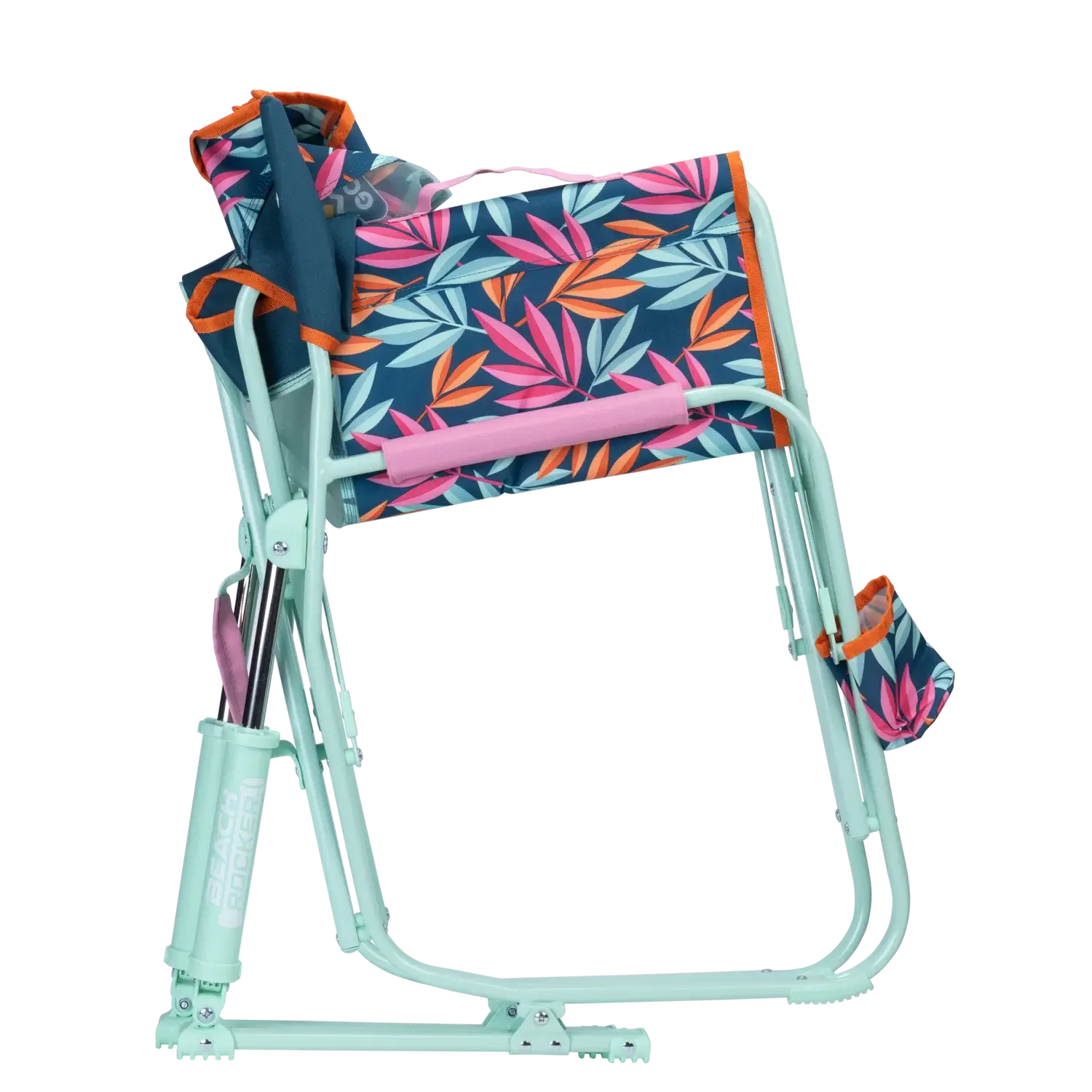 Side angle of the folded Beach Rocker in tropical escape print.