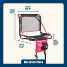 Dimension overview of the Big Comfort Stadium Chair 2.0, showing labeled seat height, width, depth, and back height.