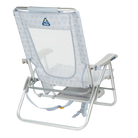 Back right view of the GCI Big Surf beach chair in light blue mosaic print.