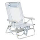 Front right view of the GCI Big Surf beach chair in light blue mosaic with the slide-out side table tucked under the seat.