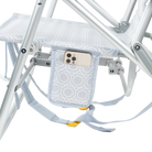 Close up view of the phone holder pocket on the Big Surf with Slide Table in light blue mosaic print.