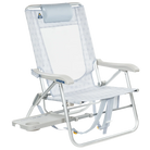 Front right view of the GCI Big Surf beach chair in light blue mosaic with the slide-out side table extended.