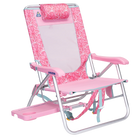 Front right view of the GCI Big Surf beach chair in pink lotus with the slide-out side table extended.