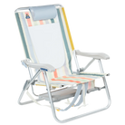 Front right view of the GCI Big Surf beach chair in retro beach stripes with the slide-out side table tucked under the seat.
