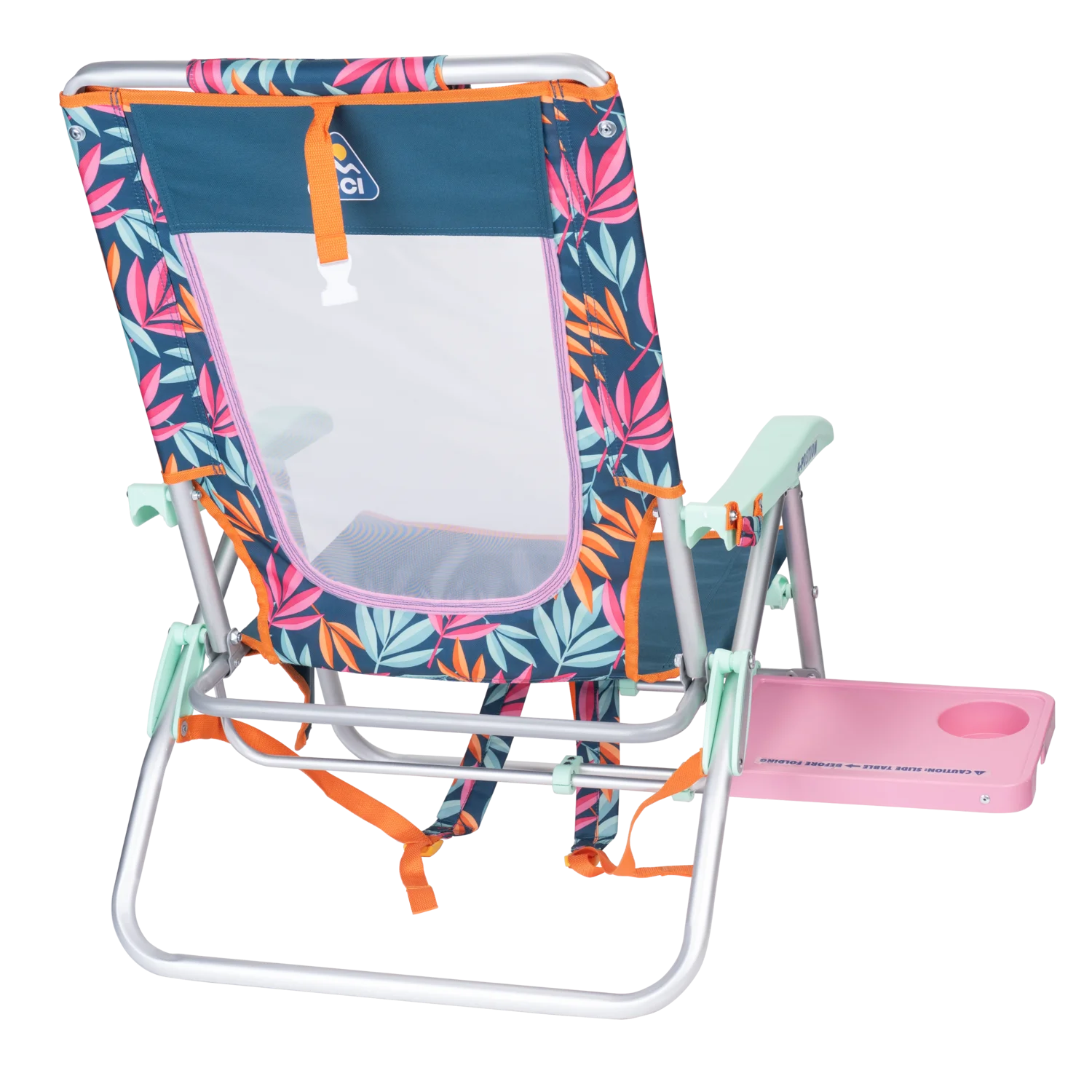 Back right angle of the Big Surf with Slide Table in tropical escape print.