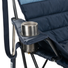 Close up view of the beverage holder on the indigo Comfort Pro Insulated Rocker.