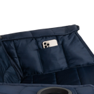 Close up view of the phone holder pocket on the indigo Comfort Pro Insulated Rocker.