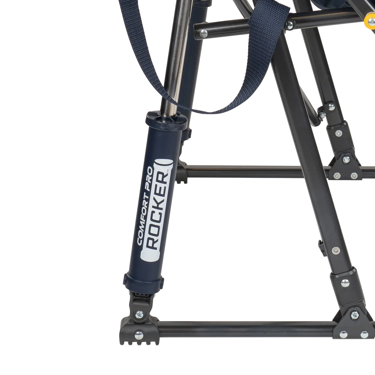 Close up view of the Spring-Action shocks on the indigo Comfort Pro Insulated Rocker.