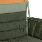Close up view of the quilted fabric on the olive Comfort Pro Insulated Rocker.