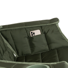 Close up view of the phone holder pocket on the olive Comfort Pro Insulated Rocker.
