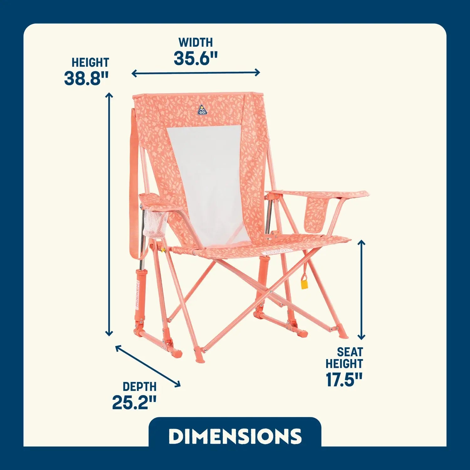 Dimensions of the comfort pro rocker in coral garden.