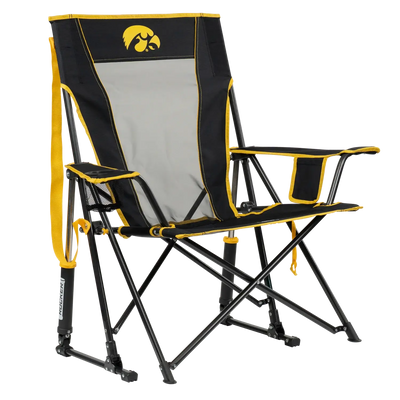 Side angle of Comfort Pro Rocker with University of Iowa print.