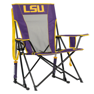 Side angle of Comfort Pro Rocker with LSU print.