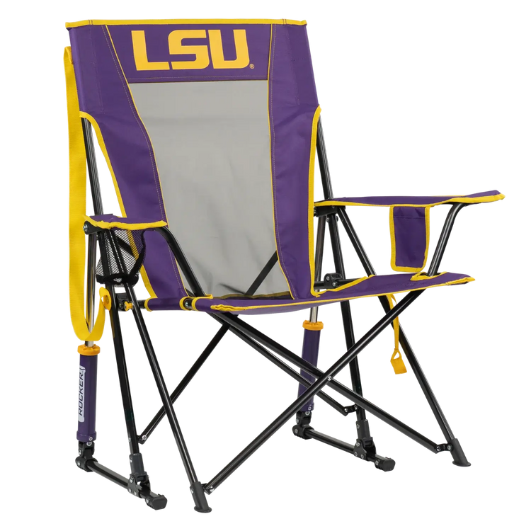 Side angle of Comfort Pro Rocker with LSU print.