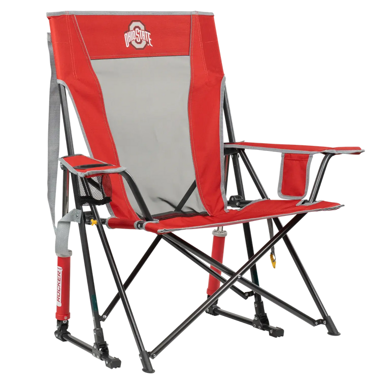 Side angle of Comfort Pro Rocker with Ohio State University print.