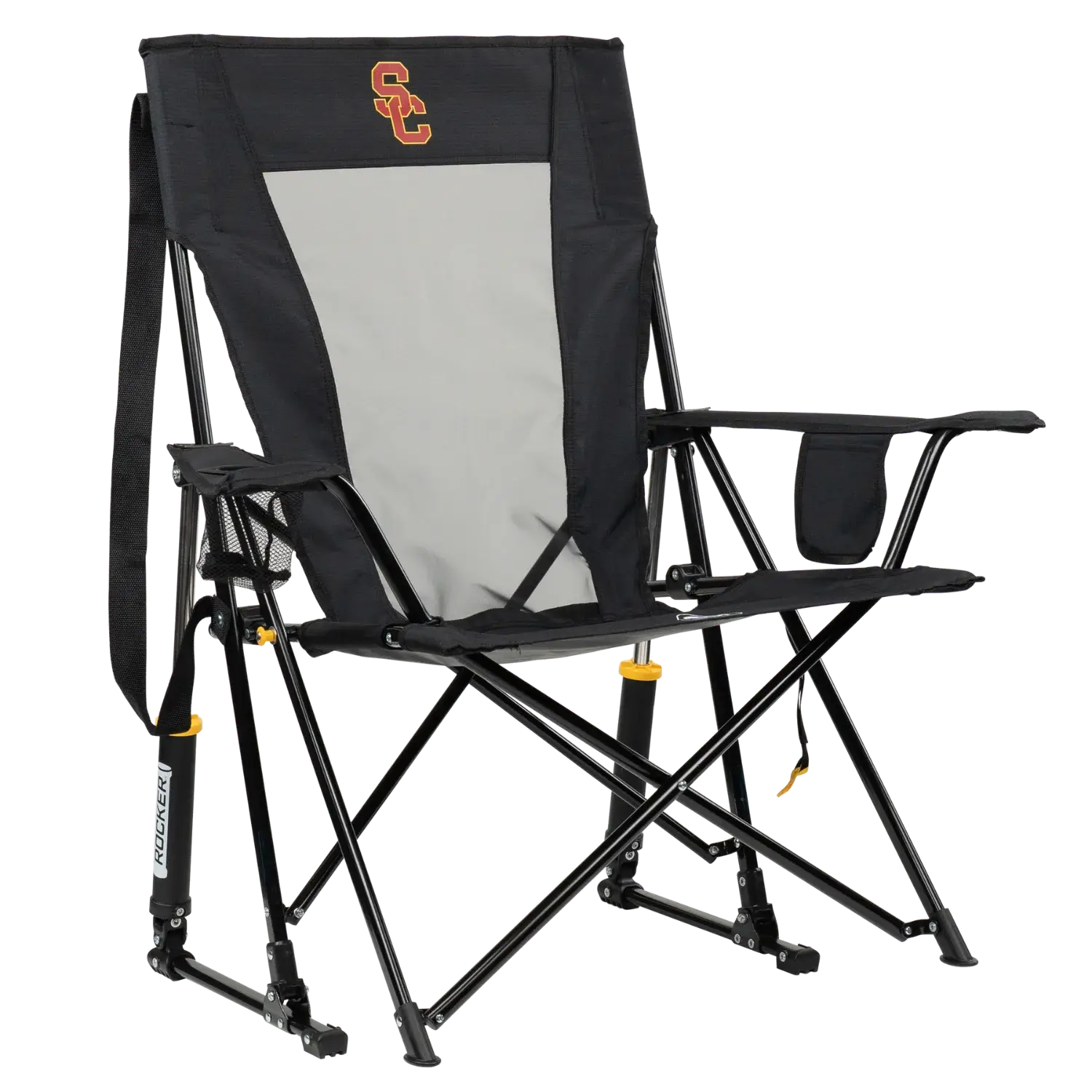 Side angle of Comfort Pro Rocker with USC print.