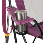 Close-up of the cup holder on the heathered berry Comfort Pro Rocker XL.