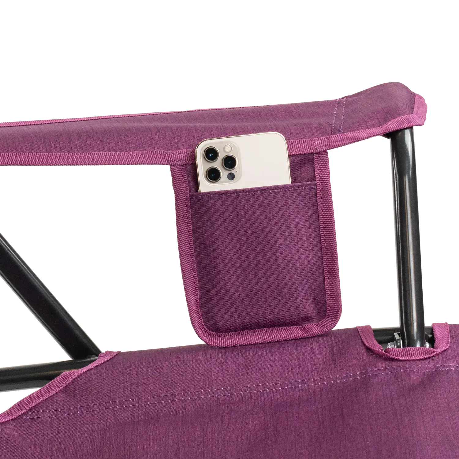 Close-up of the phone pocket on the heathered berry Comfort Pro Rocker XL.
