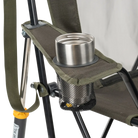 Close-up of the cup holder on the heathered olive Comfort Pro Rocker XL.
