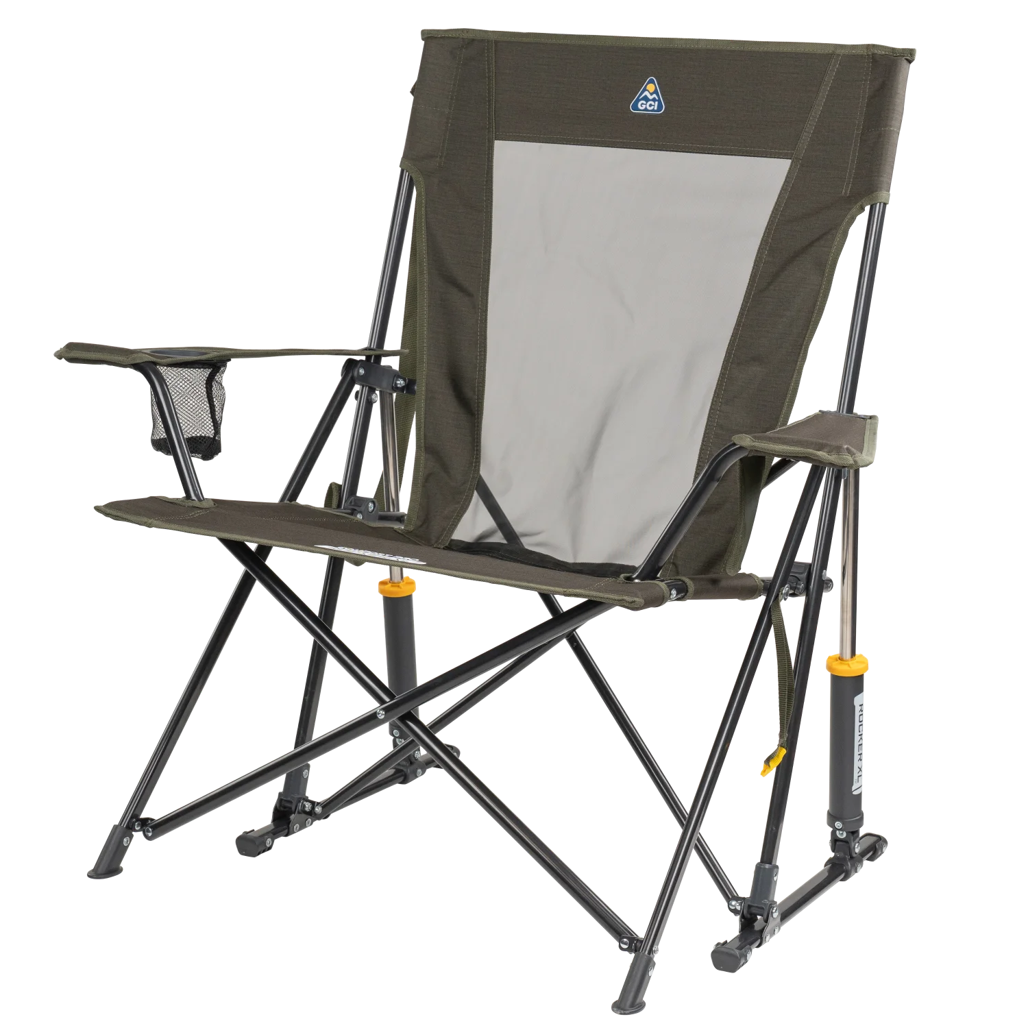 Front left view of the heathered olive Comfort Pro Rocker XL.
