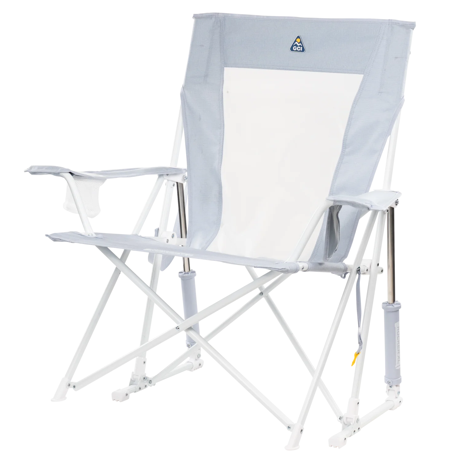 Front left view of the Heathered Light Blue Comfort Pro Rocker XL.