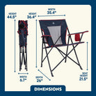 The dimension overview of the indigo/red Comfort Quad Chair. 