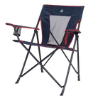 Front left angle of the indigo/red Comfort Quad Chair. 