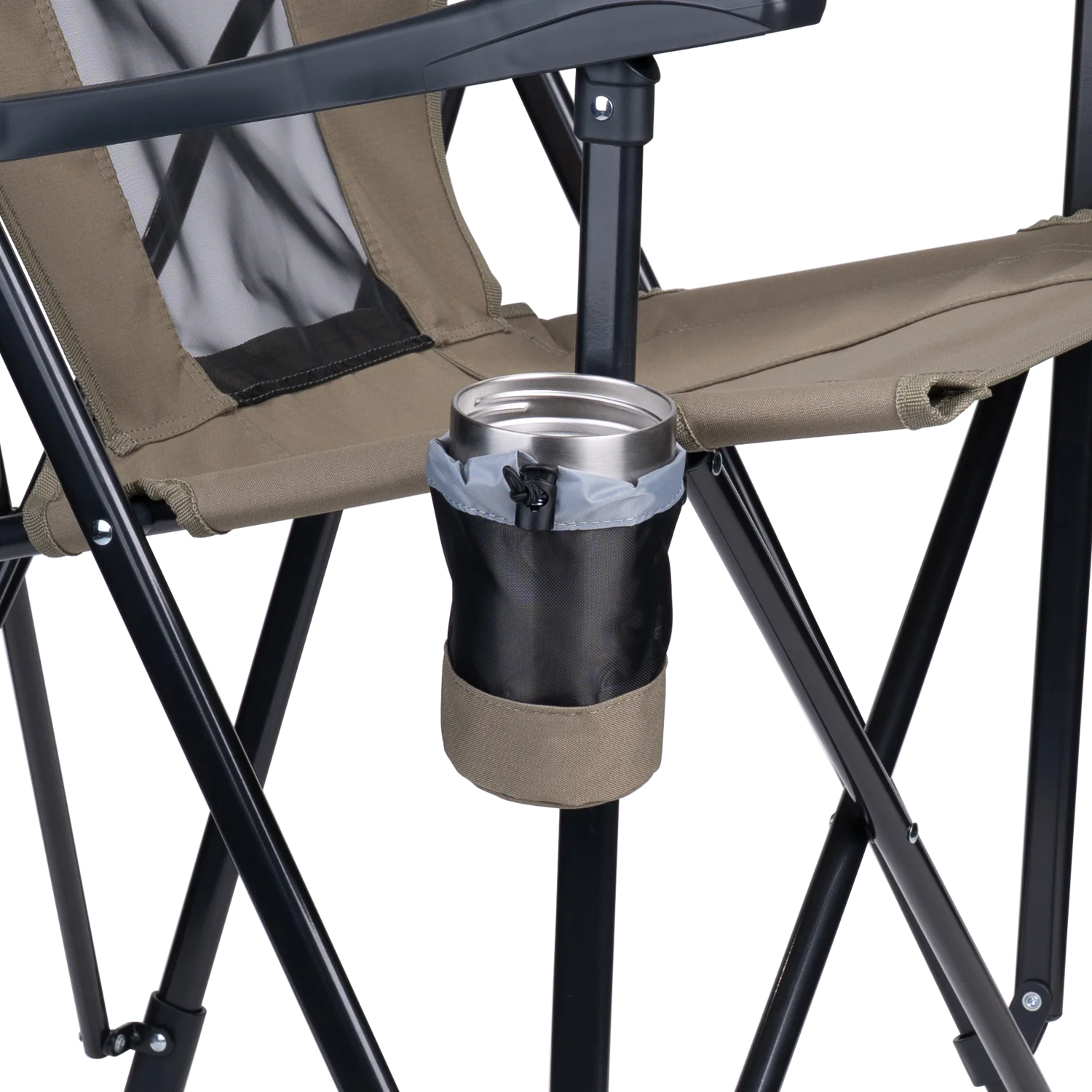 Close-up of the cup holder on the aged fatigue Eazy Chair.