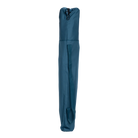 The teal eazy chair folded up in a carry bag.