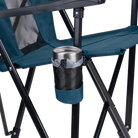 Up-close of the teal eazy chair cup holder.
