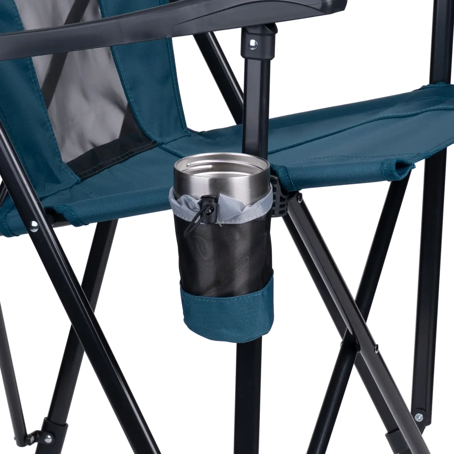 Up-close of the teal eazy chair cup holder.