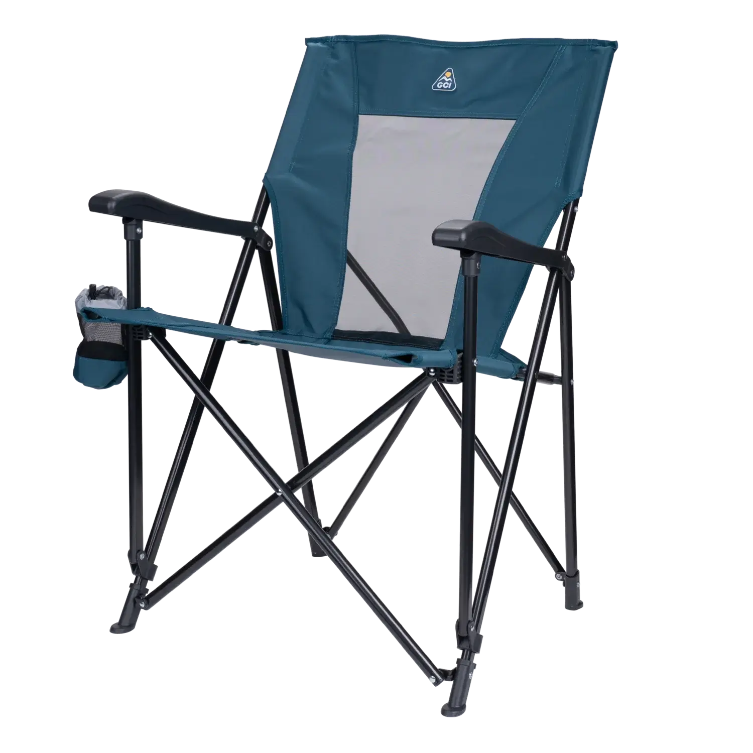Front left angle of the teal eazy chair.